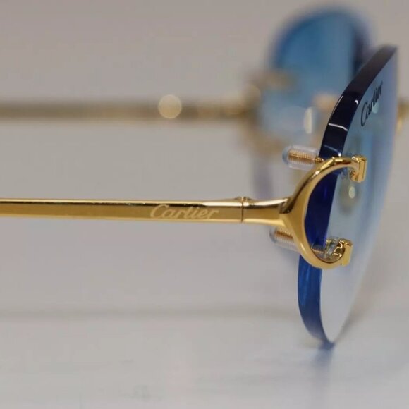 Cartier Big C decor gold sunglasses with blue gradient tinted lens - Picture 8 of 11